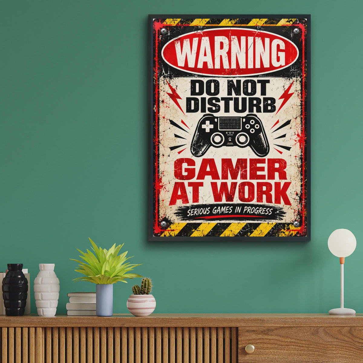 Retro Gamer Warning Sign Poster, Do Not Disturb Gaming Print, Boys Bedroom Wall Art