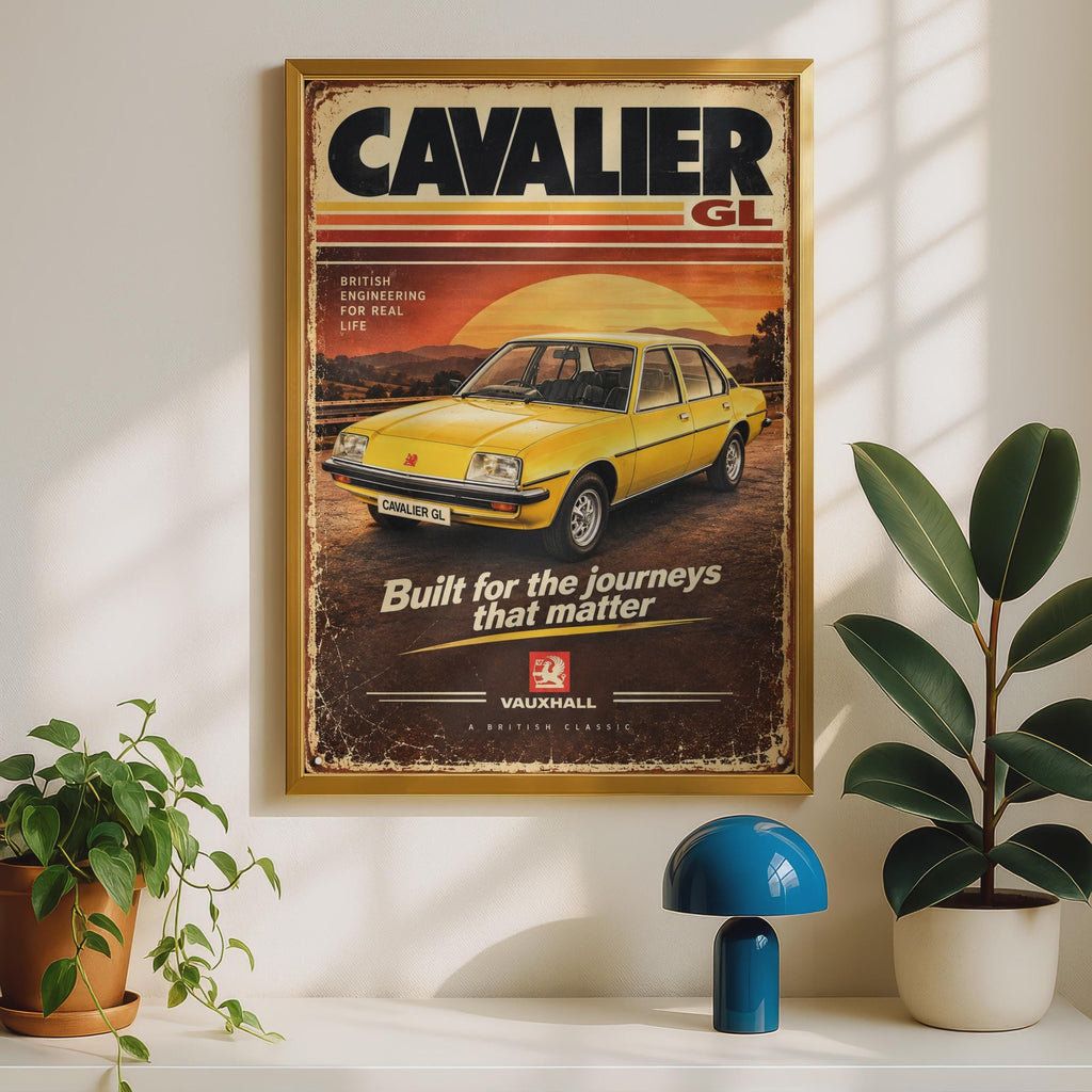 Vauxhall Cavalier GL Retro Car Poster, 1970s Vauxhall Brush Print, British Garage Wall Art