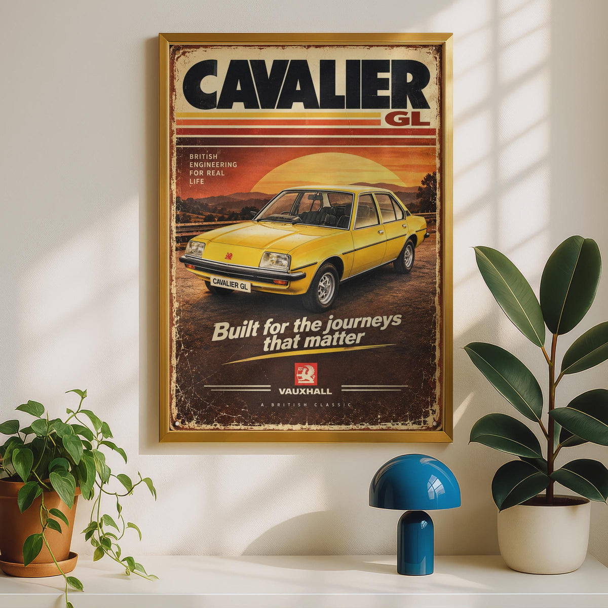 Vauxhall Cavalier GL Retro Car Poster, 1970s Vauxhall Brush Print, British Garage Wall Art