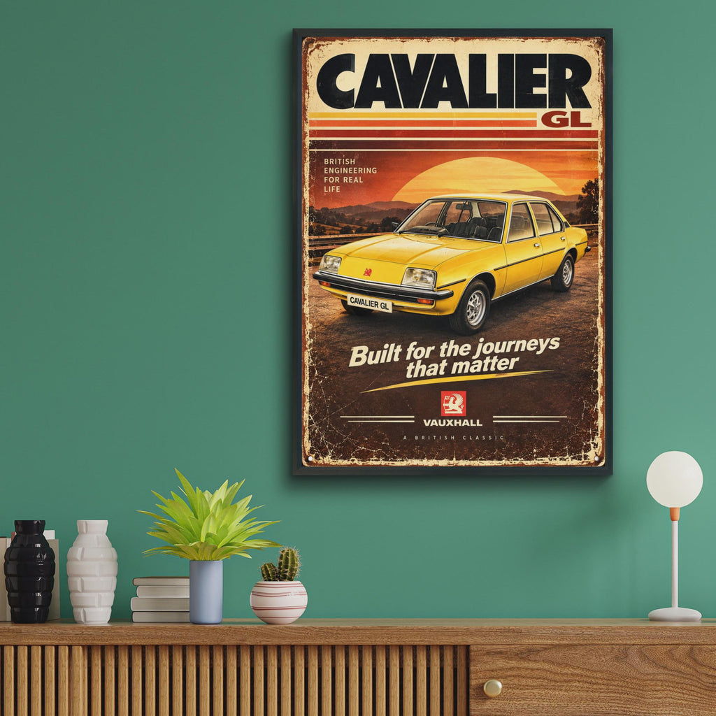 Vauxhall Cavalier GL Retro Car Poster, 1970s Vauxhall Brush Print, British Garage Wall Art