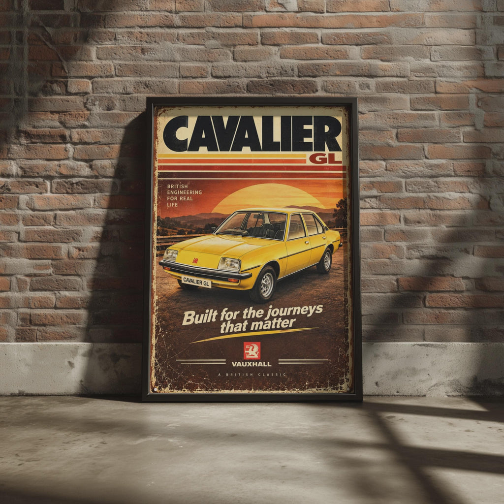 Vauxhall Cavalier GL Retro Car Poster, 1970s Vauxhall Brush Print, British Garage Wall Art
