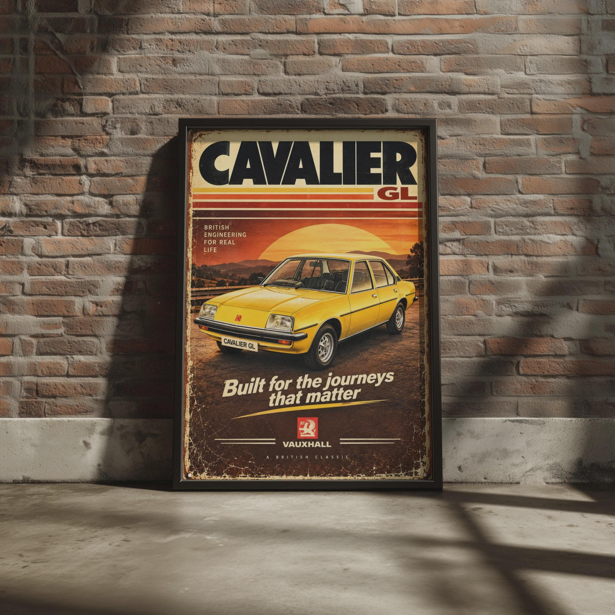 Vauxhall Cavalier GL Retro Car Poster, 1970s Vauxhall Brush Print, British Garage Wall Art