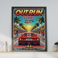 Outrun Retro Racing Poster, 80s Arcade Car Wall Art, Red Supercar Print, Palm Tree Sunset (Digital Download)