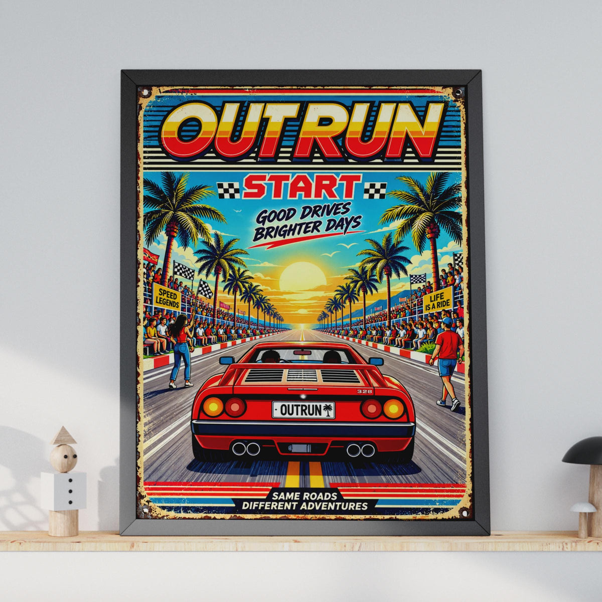Outrun Retro Racing Poster, 80s Arcade Car Wall Art, Red Supercar Print, Palm Tree Sunset (Digital Download)