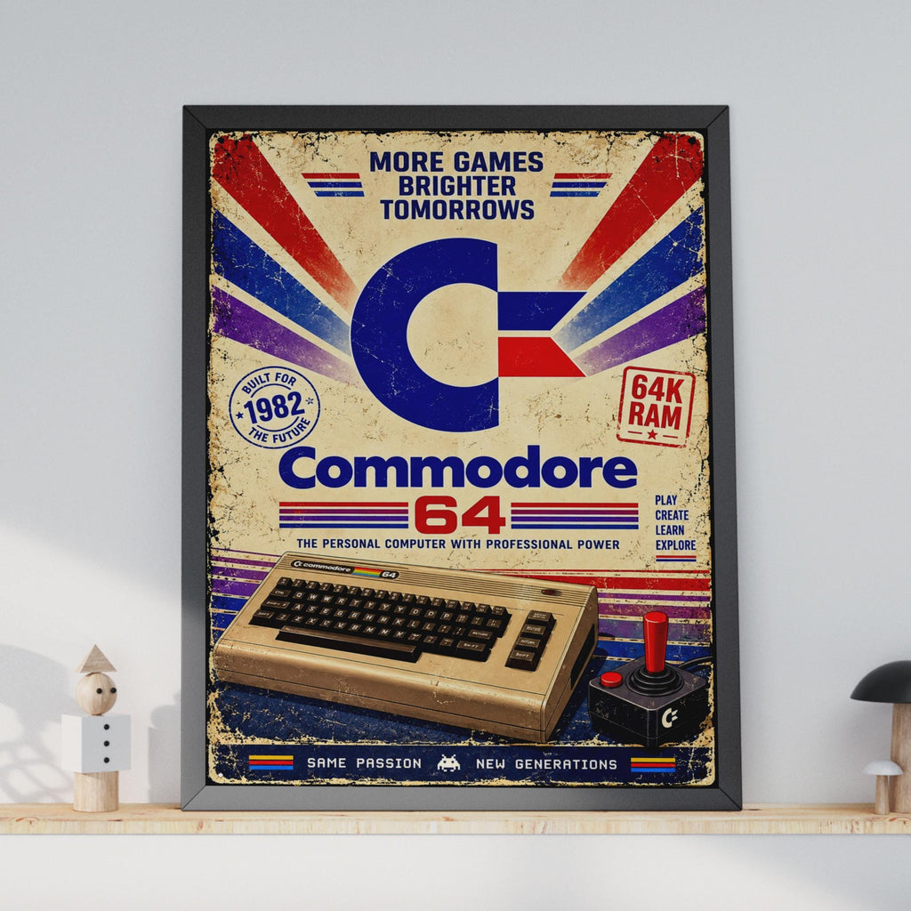 Commodore 64 Retro Gaming Poster, 1980s Tech Wall Art (Print)