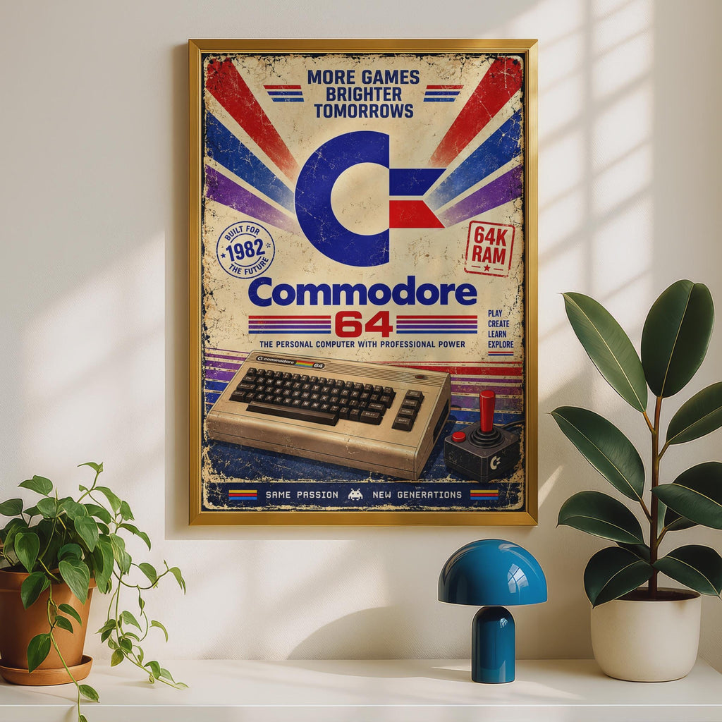 Commodore 64 Retro Gaming Poster, 1980s Tech Wall Art (Print)