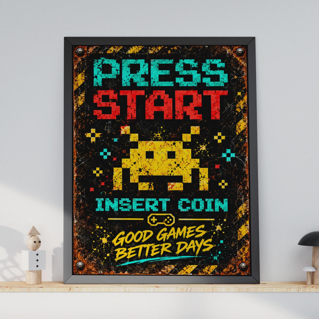 Retro Gaming Poster, Pixel Art Space Invader, Arcade Wall Art (Physical Print)