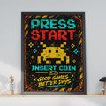 Retro Gaming Poster, Pixel Art Space Invader, Arcade Wall Art (Physical Print)