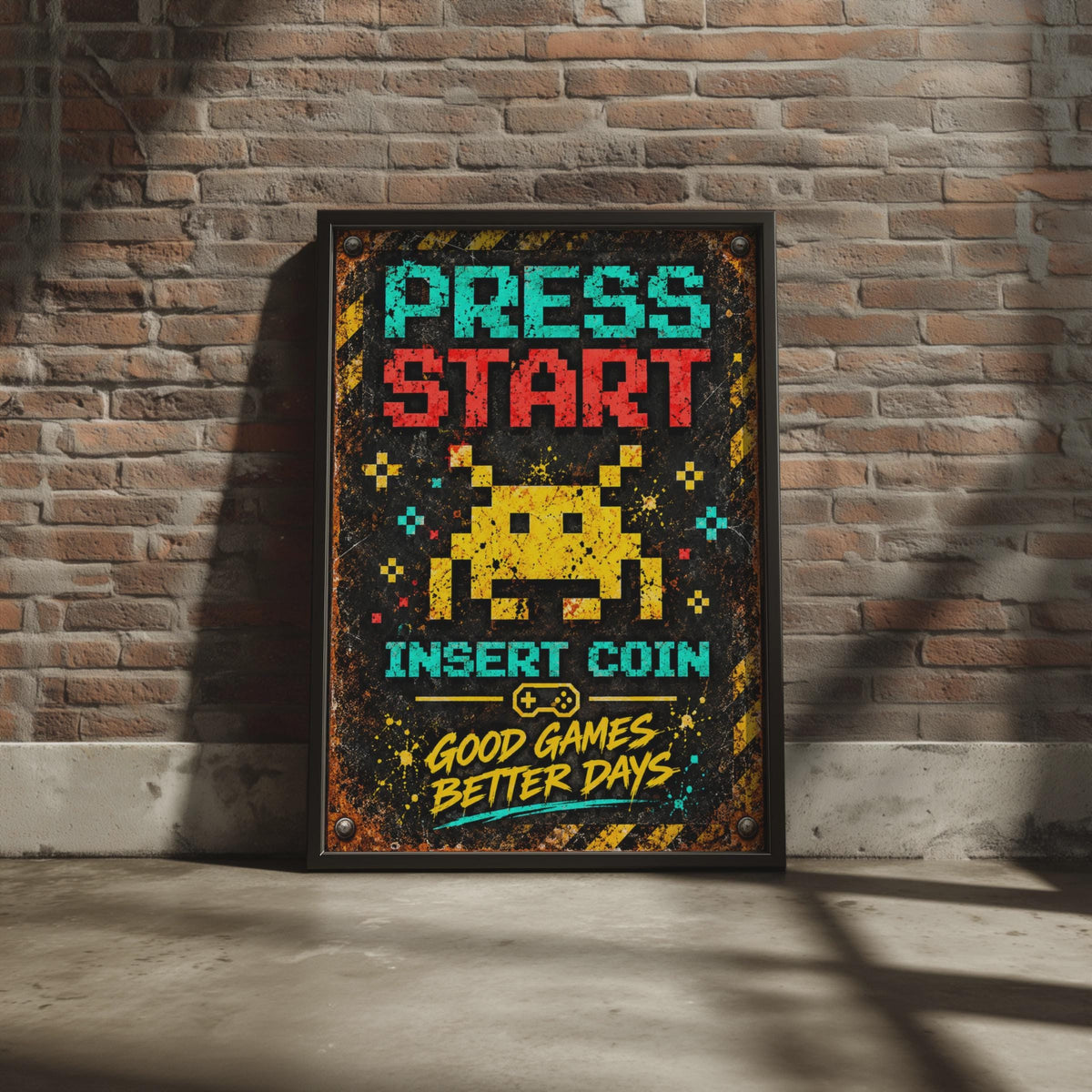 Retro Gaming Poster, Pixel Art Space Invader, Arcade Wall Art (Physical Print)