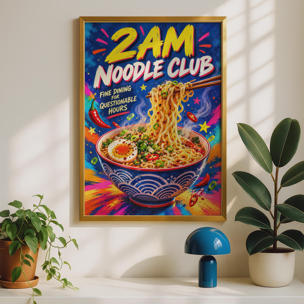 2AM Noodle Club Ramen Poster, Pop Art Kitchen Wall Art (Print)