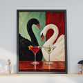 Black White Swan Cocktail Art Print, Bold Maximalist Wall Decor (Physical Poster)