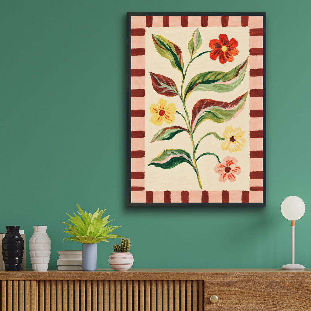 Hand-Painted Botanical Poster, Folk Art Floral Print, Maximalist Home Decor (Printed to Order)