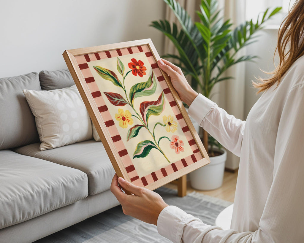 Hand-Painted Botanical Poster, Folk Art Floral Print, Maximalist Home Decor (Printed to Order)