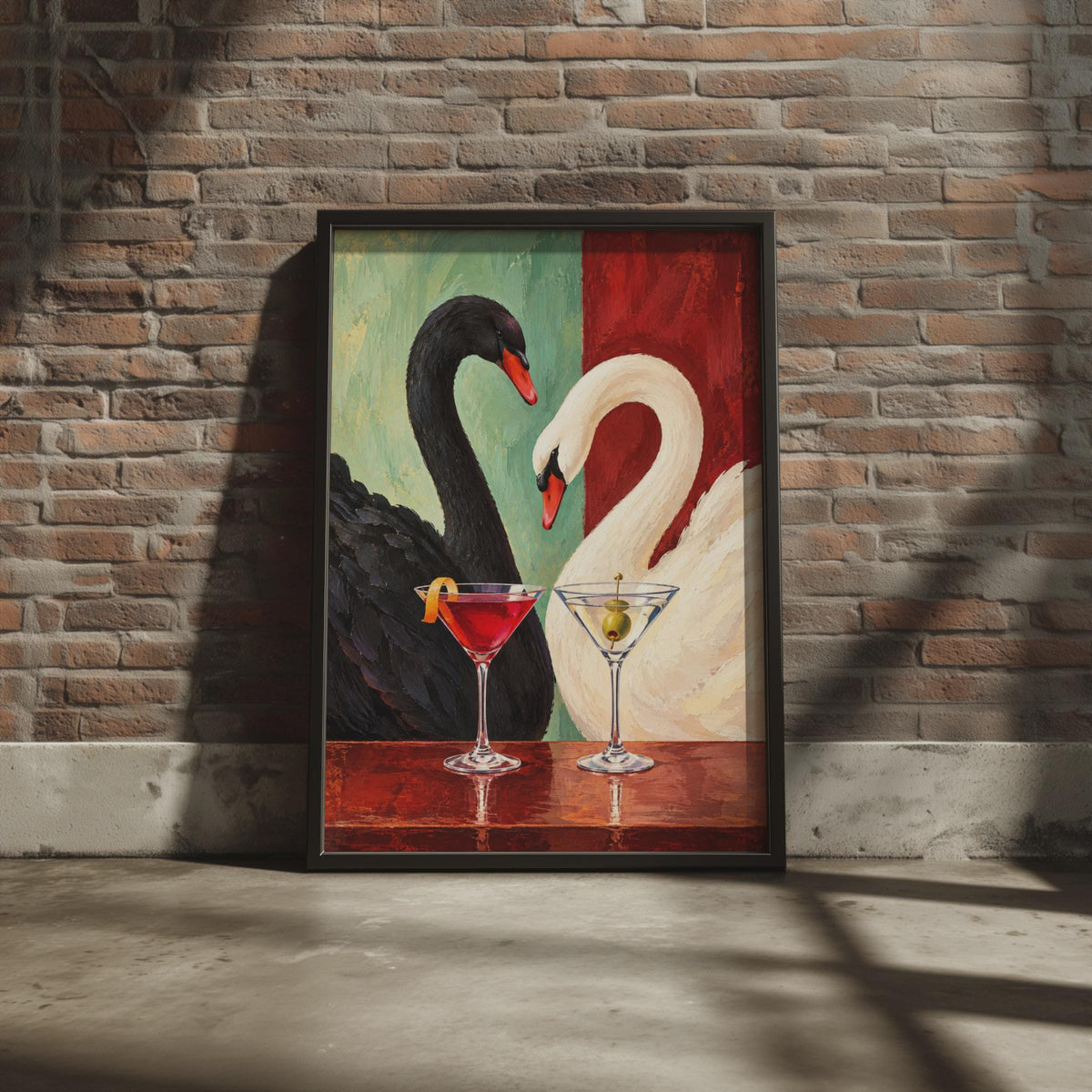 Black White Swan Cocktail Art Print, Bold Maximalist Wall Decor (Physical Poster)