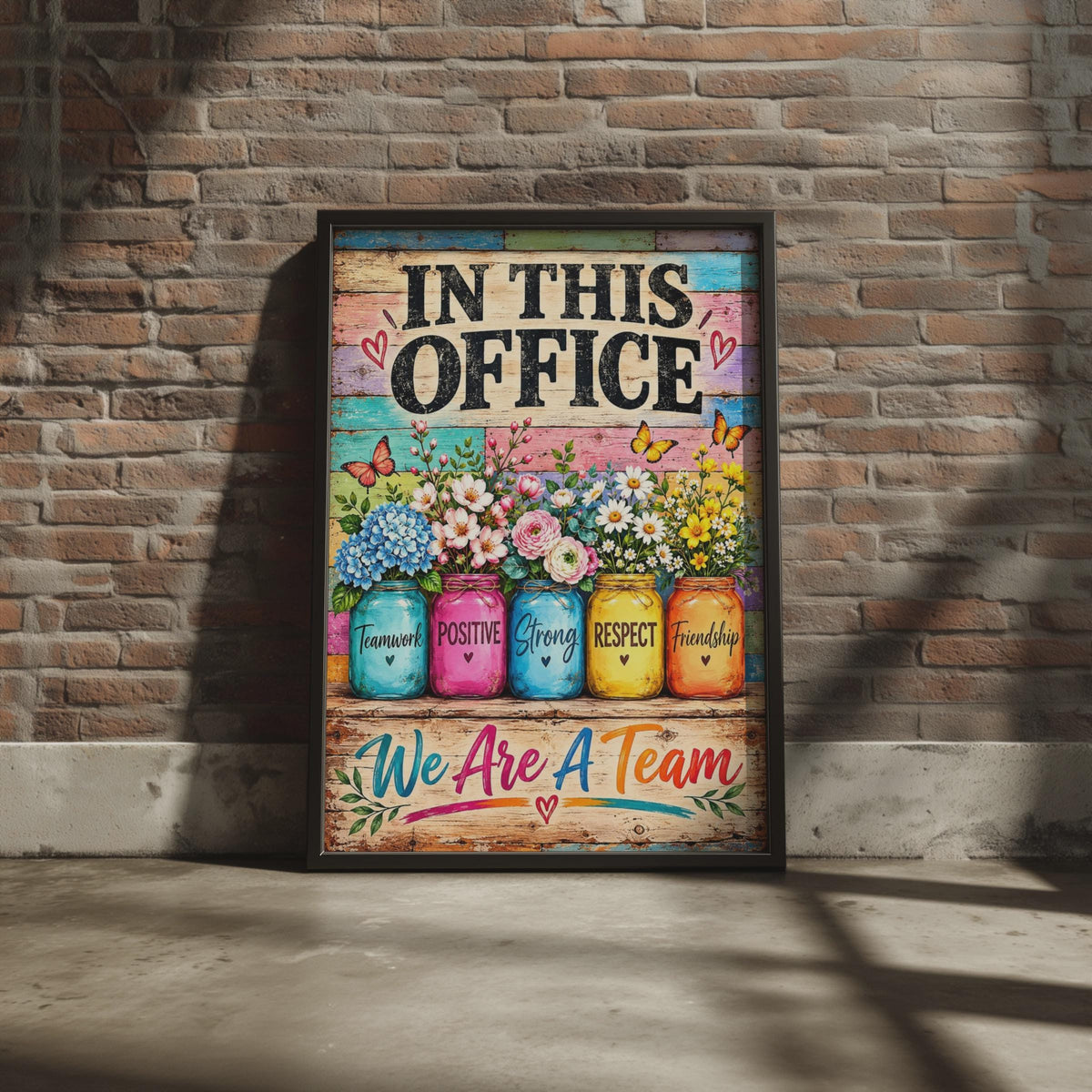 In This Office We Are A Team Poster, Floral Mason Jar Print, Motivational Wall Art