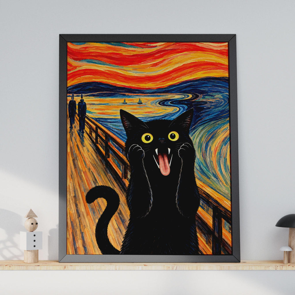 Black Cat Scream Parody Print, Munch Inspired Wall Art, Bold Colourful Home Decor