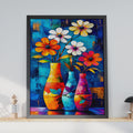 Bold Floral Vase Poster, Impasto Flower Still Life, Blue Orange Botanical Art (A4 Print)
