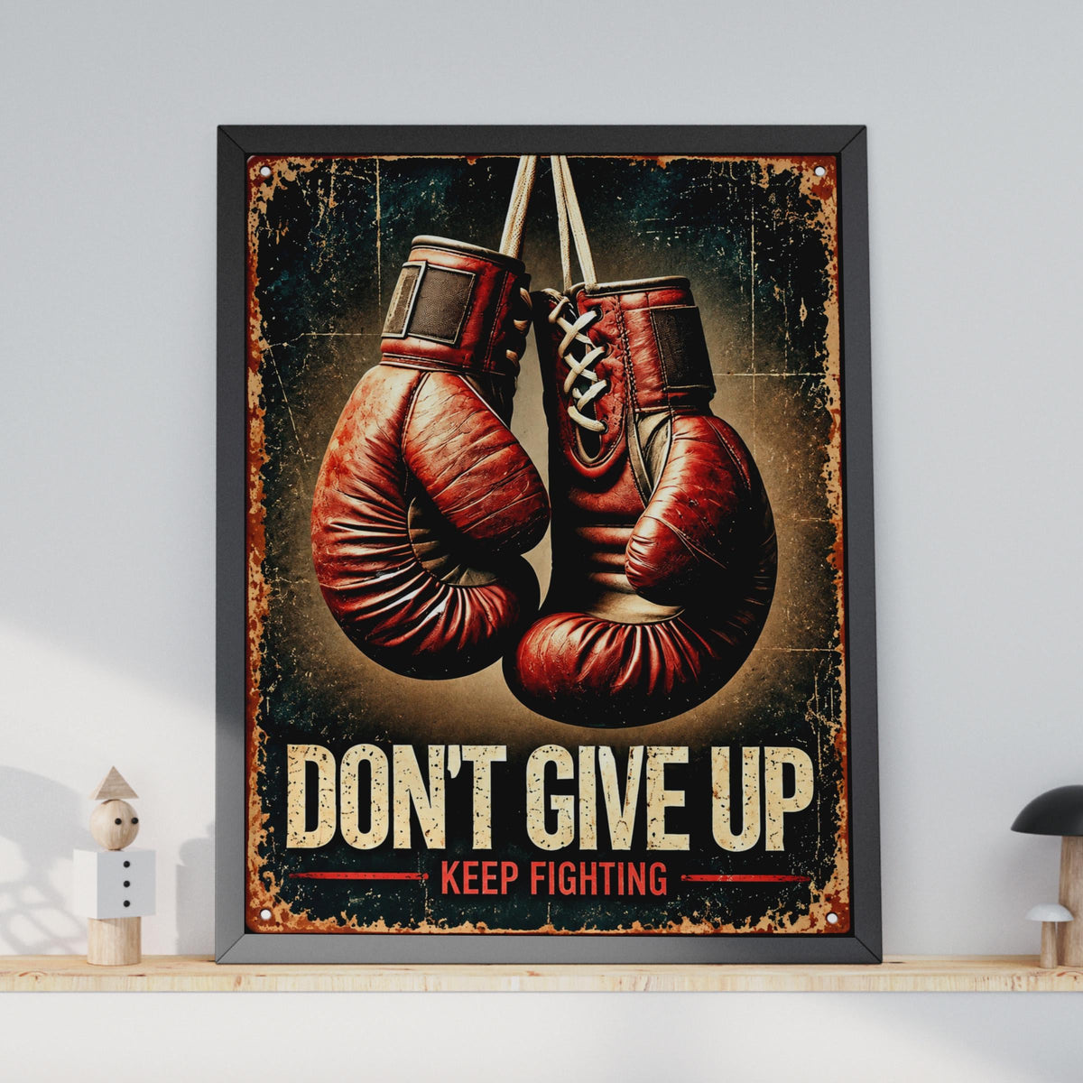 Vintage Boxing Gloves Poster, Motivational Gym Wall Art Print (Don't Give Up)