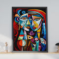 Cubist Two Faces Wall Art Print, Bold Geometric Portrait, Picasso Style (Ready to Frame)