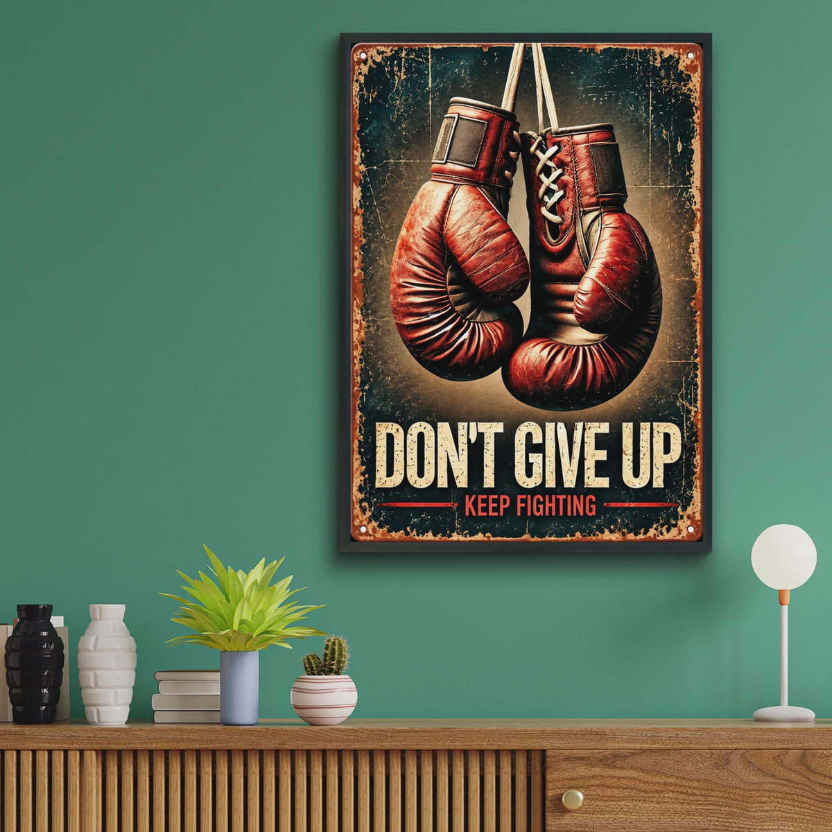 Vintage Boxing Gloves Poster, Motivational Gym Wall Art Print (Don't Give Up)