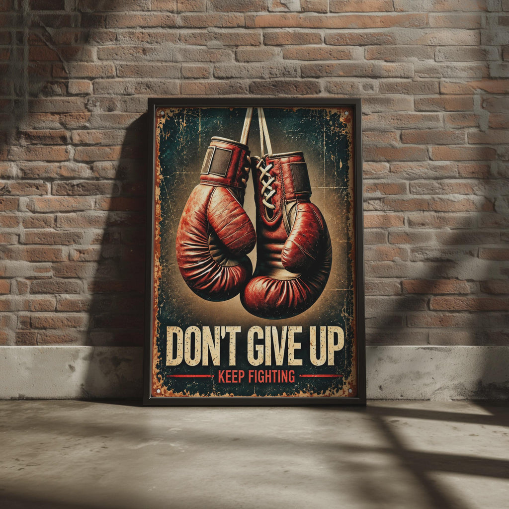 Vintage Boxing Gloves Poster, Motivational Gym Wall Art Print (Don't Give Up)