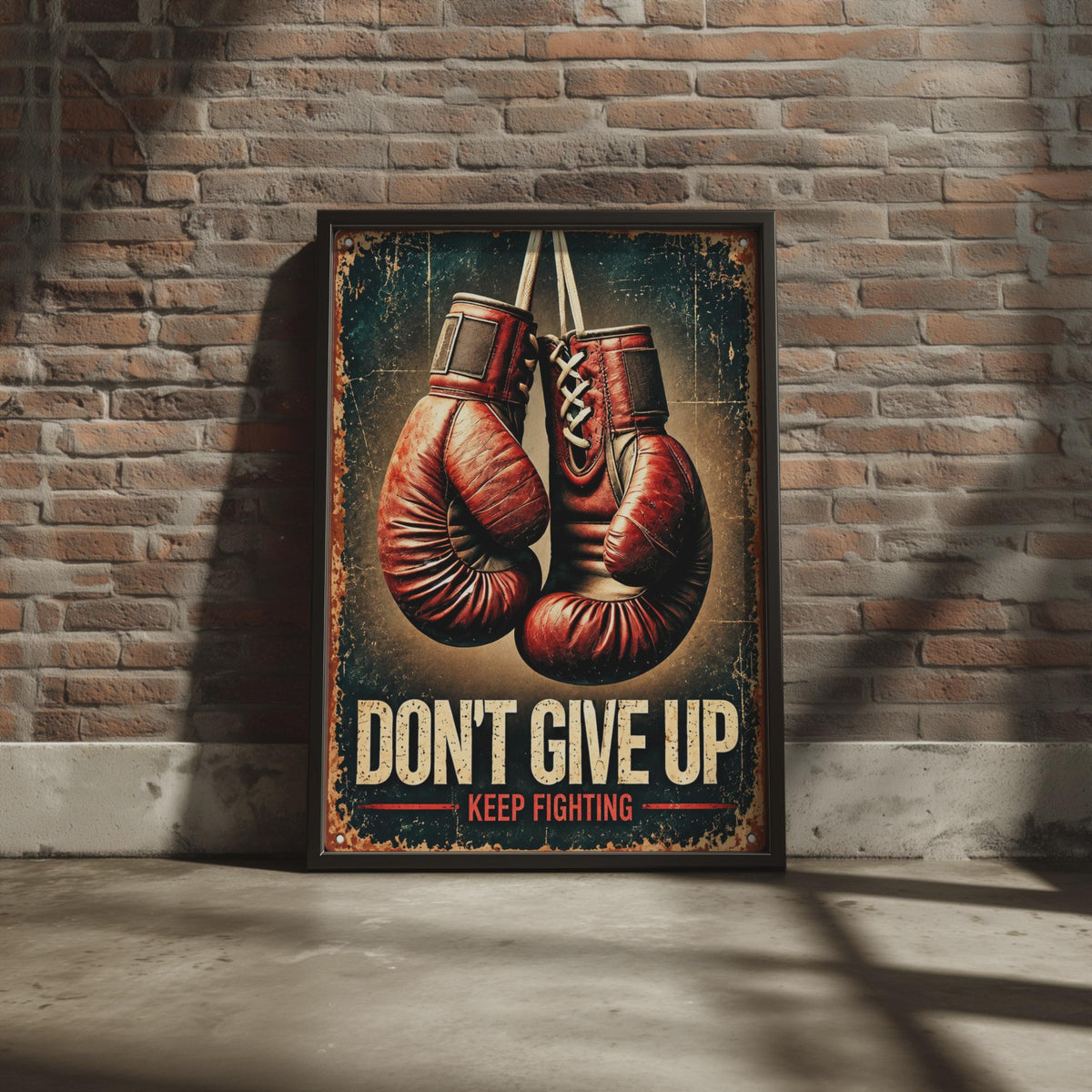 Vintage Boxing Gloves Poster, Motivational Gym Wall Art Print (Don't Give Up)