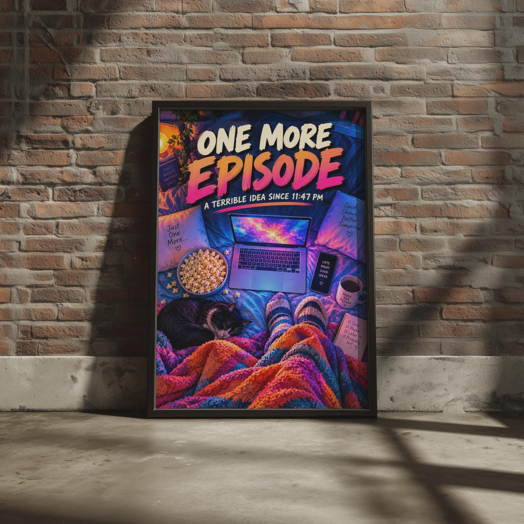 Funny Binge Watching Poster, One More Episode, Cat Lover Gift (Print)