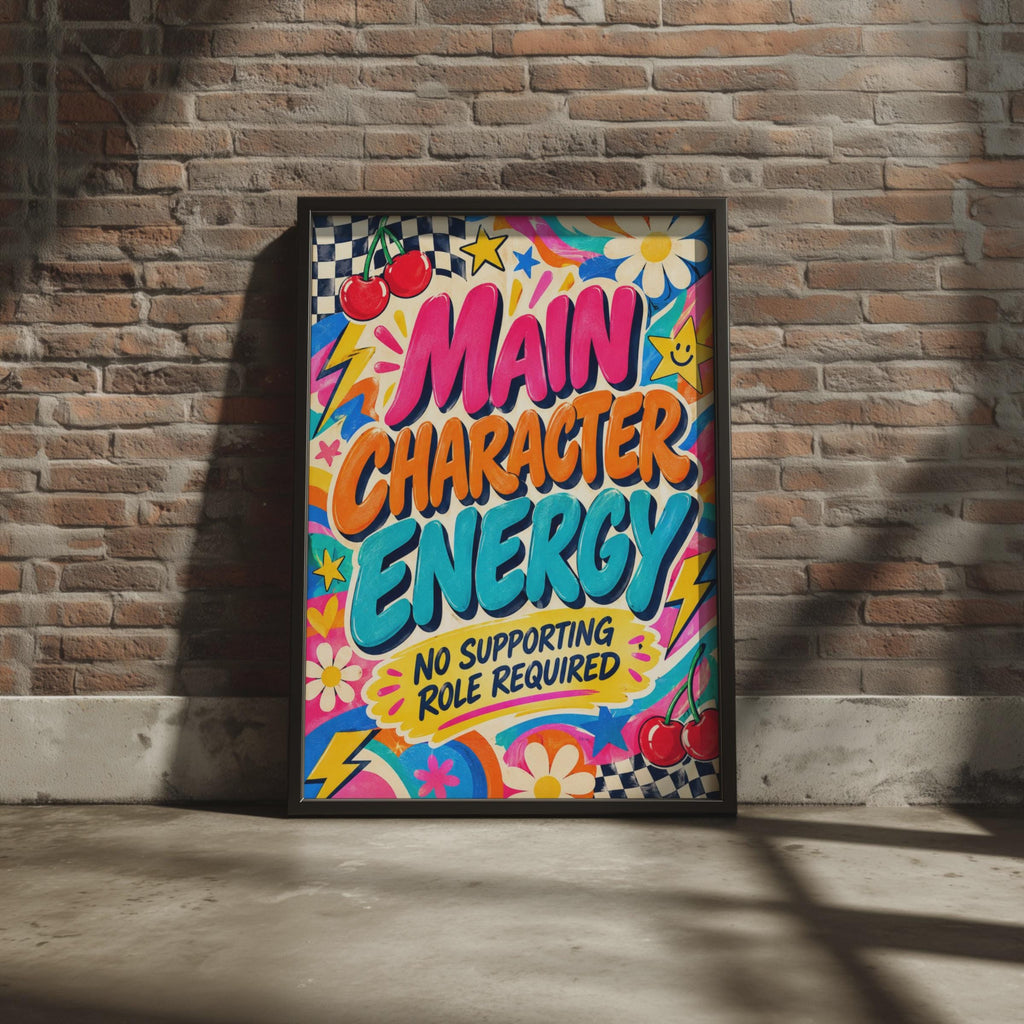 Main Character Energy Poster, Retro Groovy Wall Art, Bold Quote Print (A2)