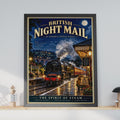 British Night Mail Steam Train Poster, Vintage Railway Print, Heritage Locomotive Wall Art