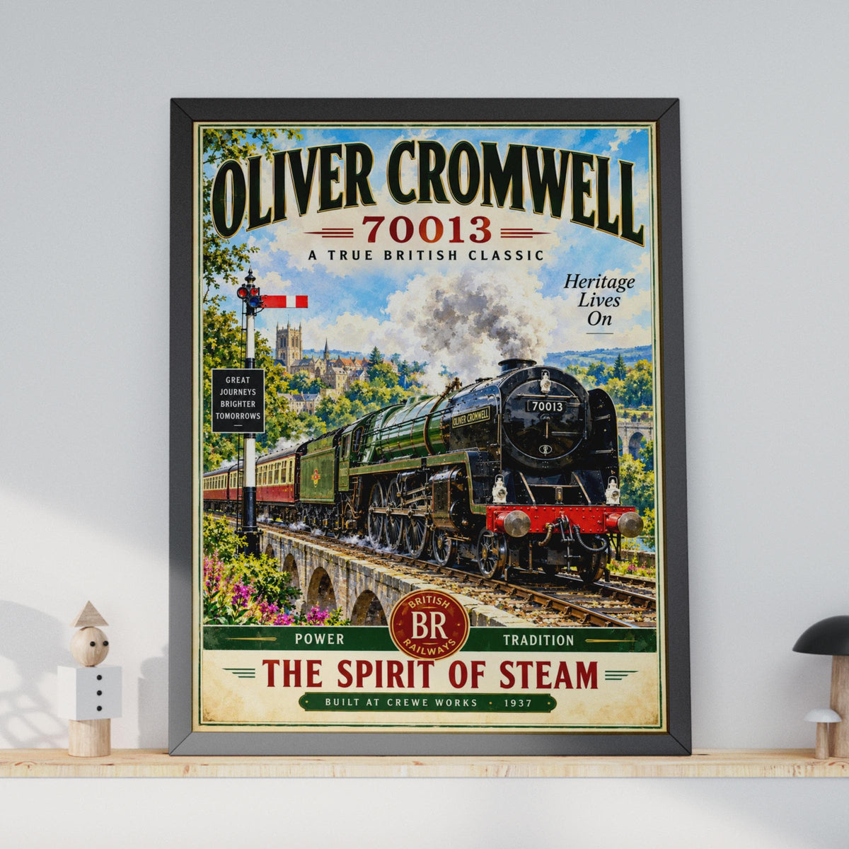 Oliver Cromwell 70013 Steam Train Poster, British Railways Heritage Locomotive Print (Ready to Frame)