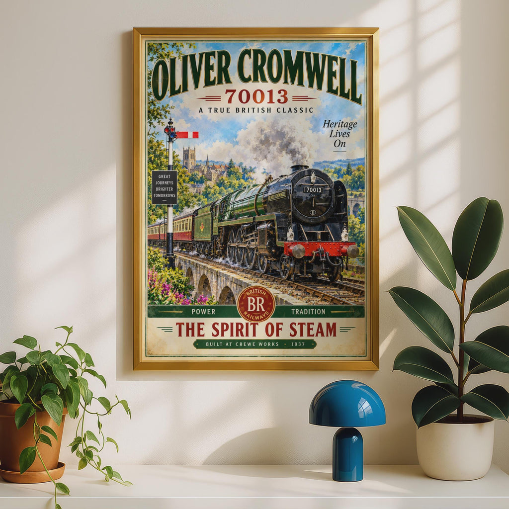 Oliver Cromwell 70013 Steam Train Poster, British Railways Heritage Locomotive Print (Ready to Frame)