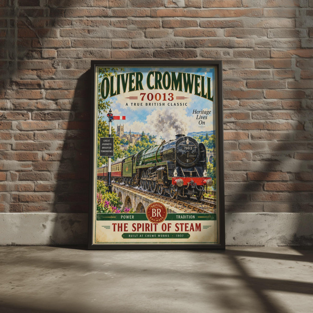 Oliver Cromwell 70013 Steam Train Poster, British Railways Heritage Locomotive Print (Ready to Frame)
