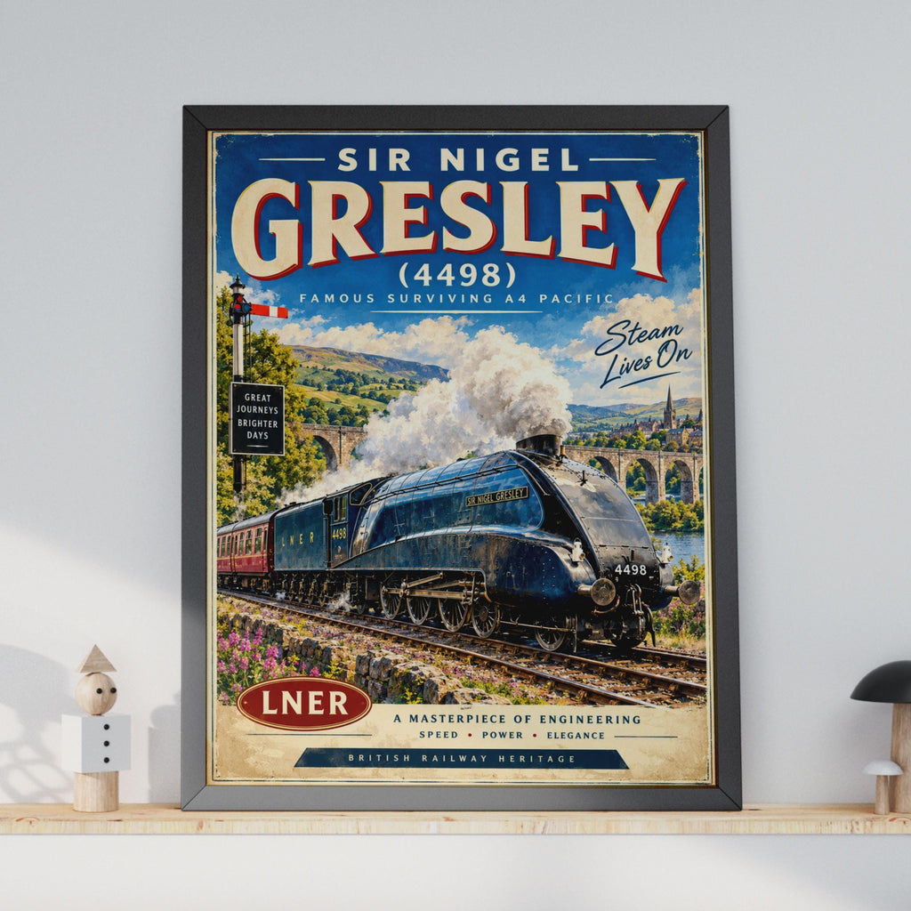 Sir Nigel Gresley LNER A4 Pacific Steam Train Poster, Vintage British Railway Art (Print)