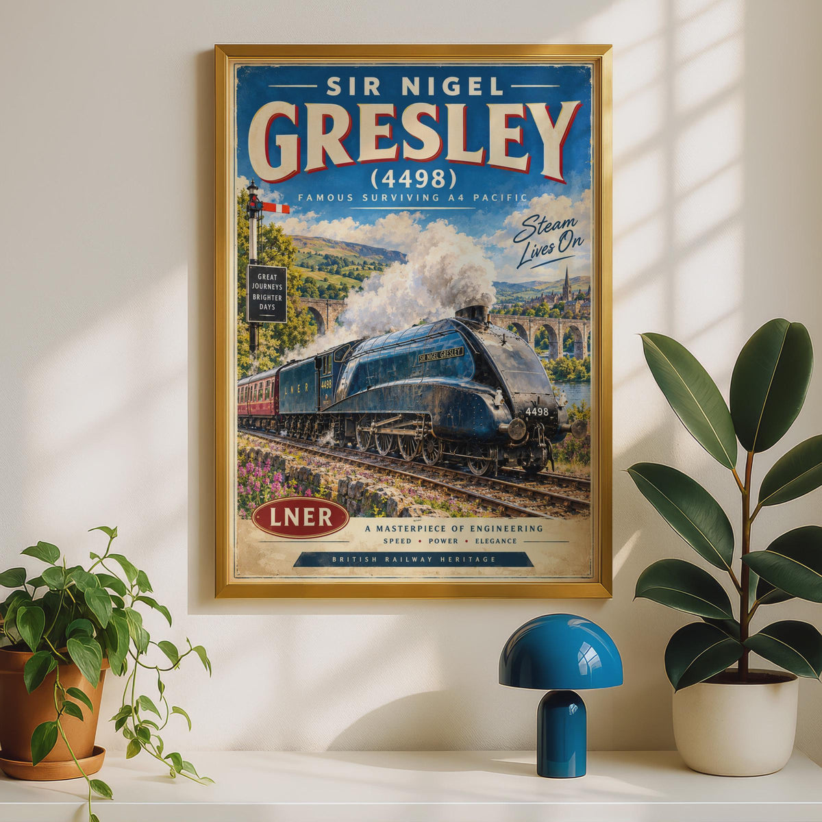 Sir Nigel Gresley LNER A4 Pacific Steam Train Poster, Vintage British Railway Art (Print)