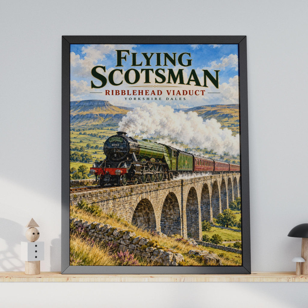 Flying Scotsman Ribblehead Viaduct Poster, Yorkshire Dales Steam Train Art (Print)