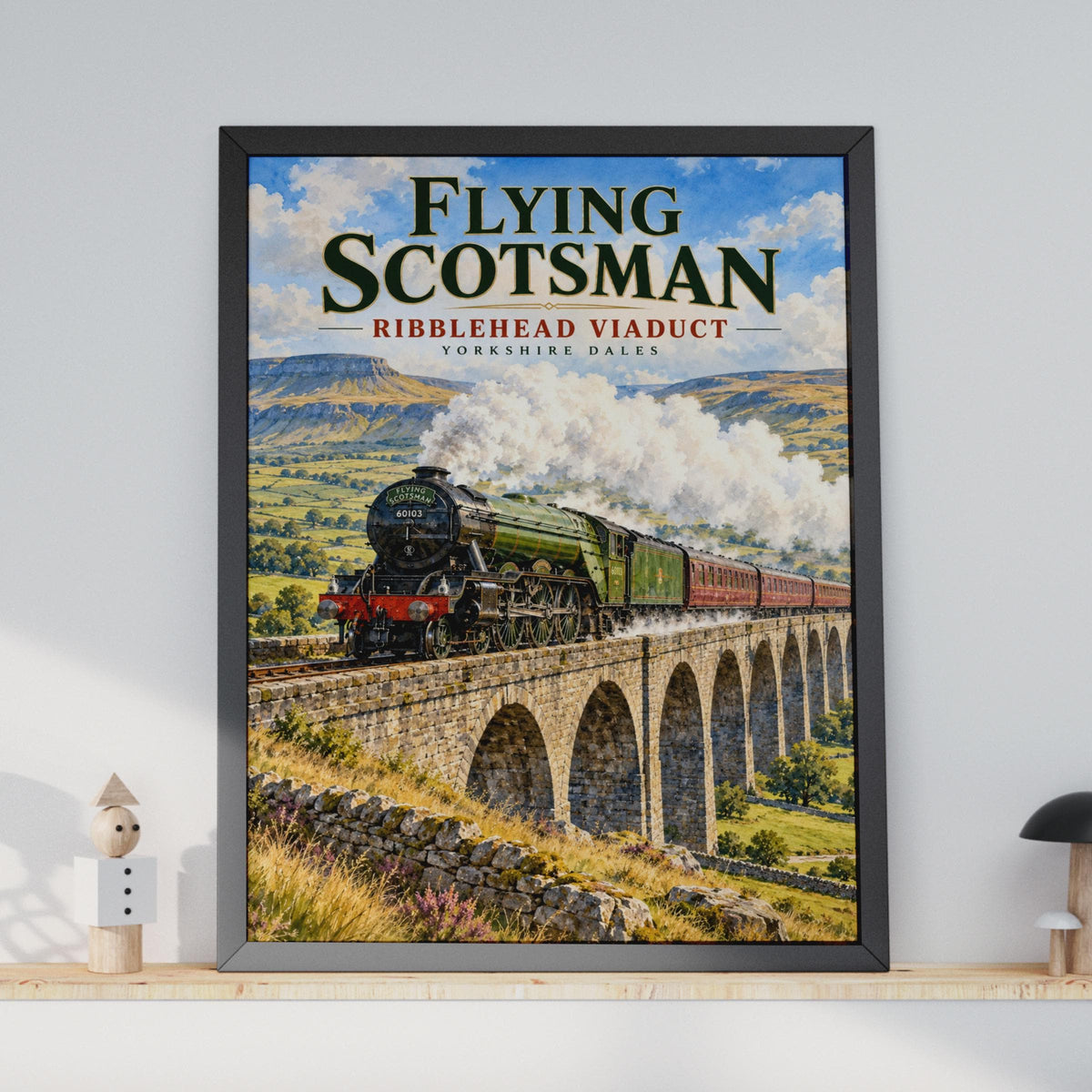 Flying Scotsman Ribblehead Viaduct Poster, Yorkshire Dales Steam Train Art (Print)