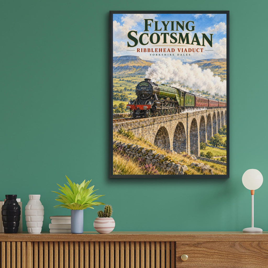 Flying Scotsman Ribblehead Viaduct Poster, Yorkshire Dales Steam Train Art (Print)