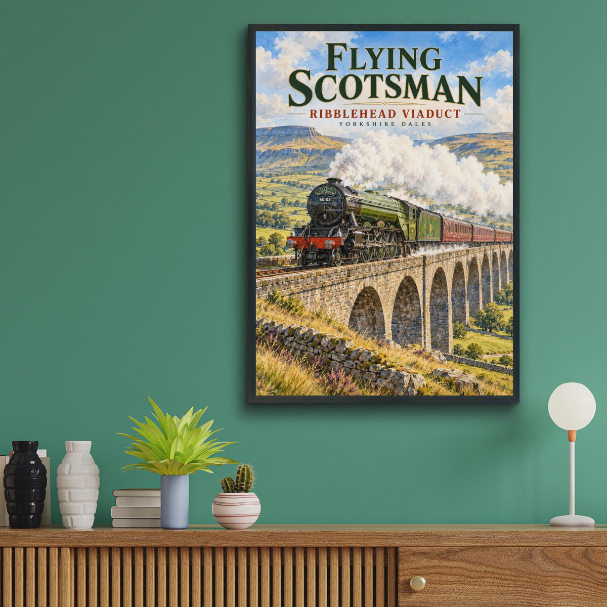 Flying Scotsman Ribblehead Viaduct Poster, Yorkshire Dales Steam Train Art (Print)