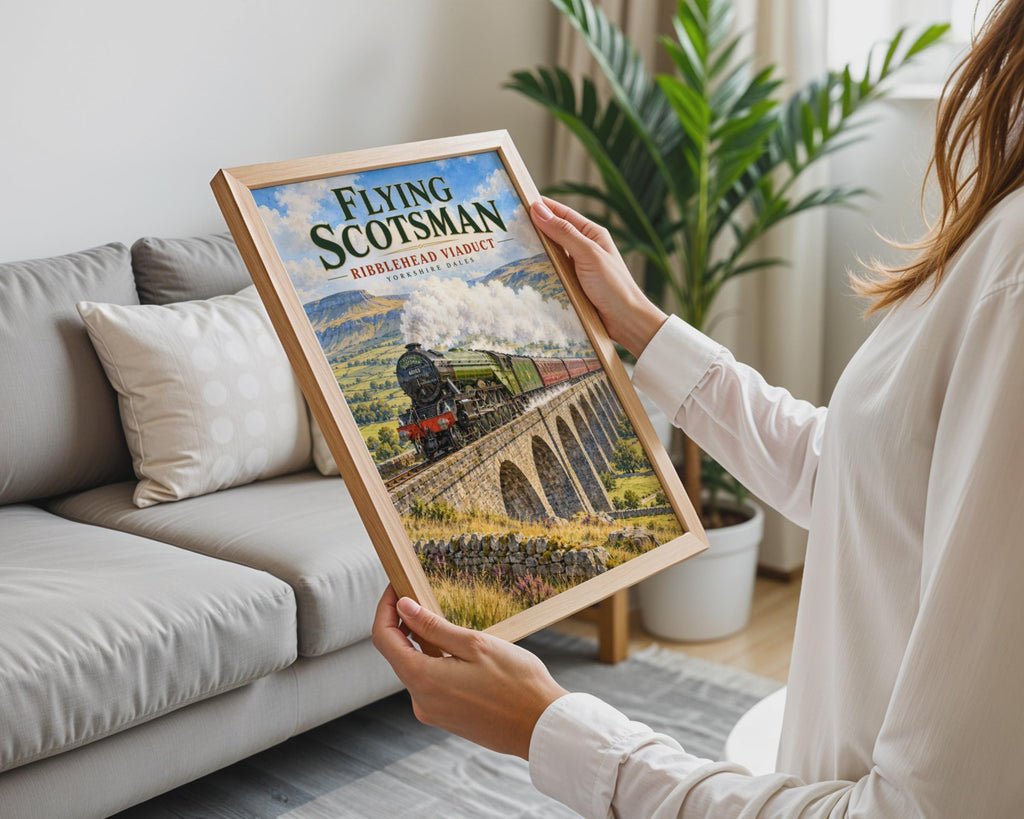 Flying Scotsman Ribblehead Viaduct Poster, Yorkshire Dales Steam Train Art (Print)