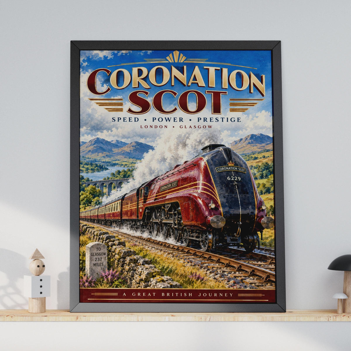 Coronation Scot Steam Train Poster, Art Deco Railway Art Print (London to Glasgow)