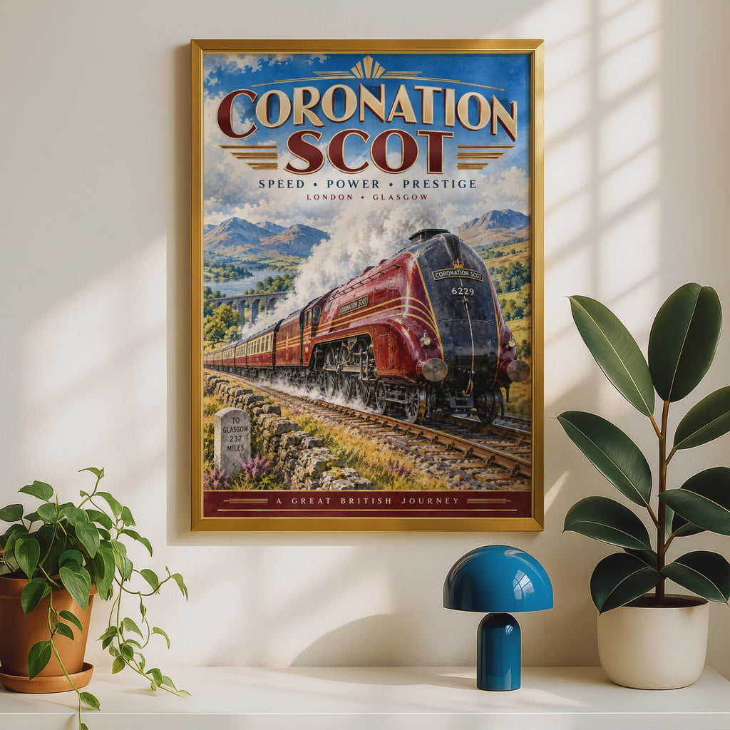 Coronation Scot Steam Train Poster, Art Deco Railway Art Print (London to Glasgow)