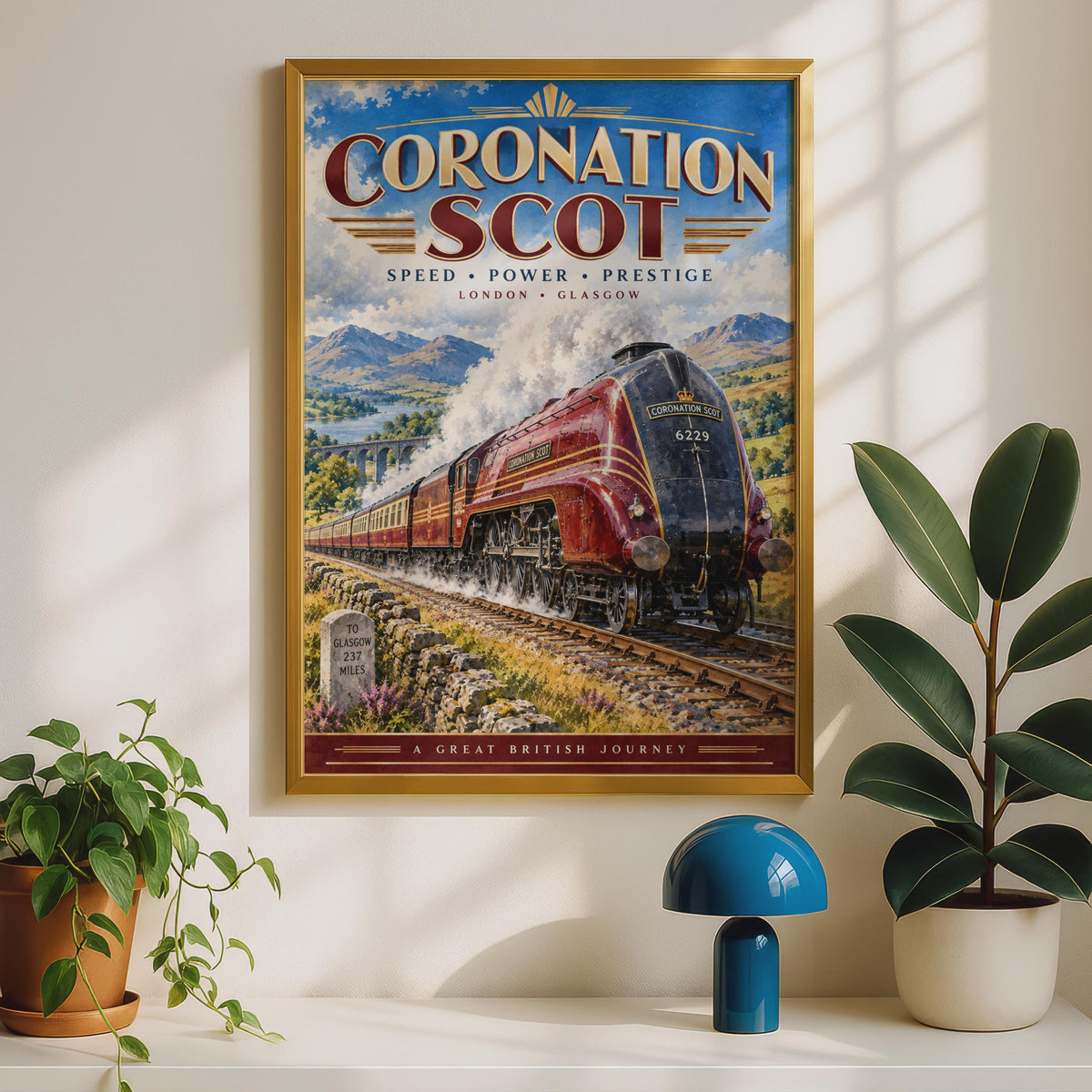 Coronation Scot Steam Train Poster, Art Deco Railway Art Print (London to Glasgow)