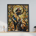Stained Glass Cat Poster, Floral Mosaic Cat Wall Art Print, Tiffany Style Tabby Cat, Colourful Cat Lover Gift, Living Room Animal Decor