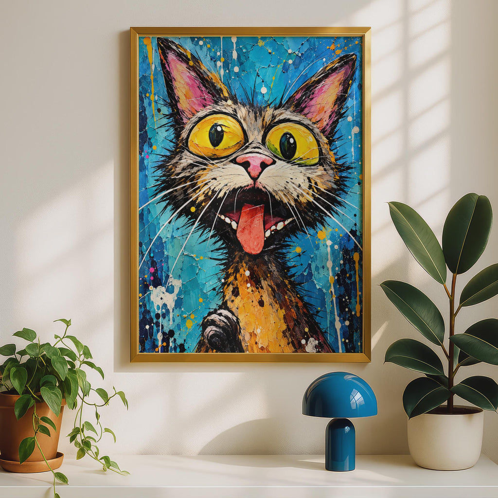 Bold Pop Art Cat Print, Vibrant Feline Portrait, Quirky Wall Decor (Digital Download)