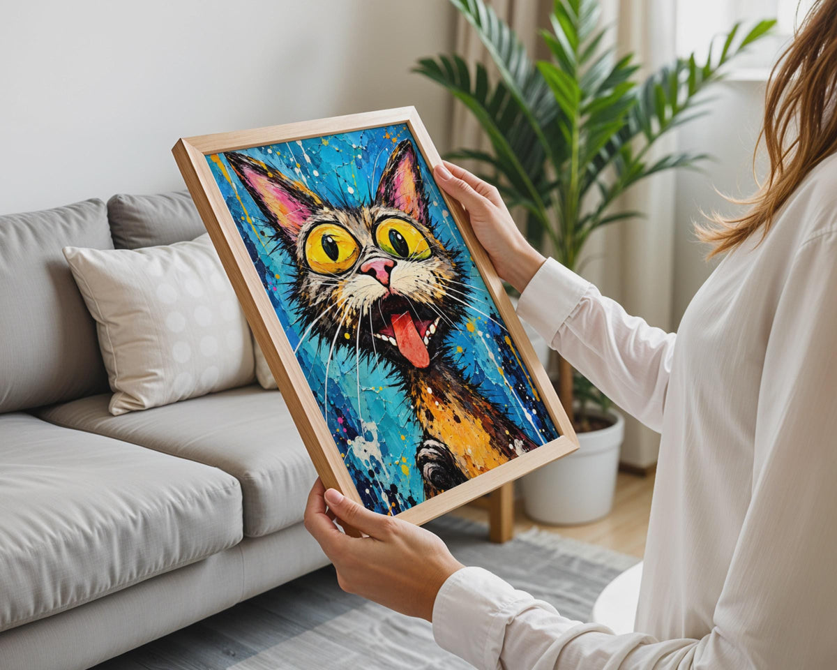 Bold Pop Art Cat Print, Vibrant Feline Portrait, Quirky Wall Decor (Digital Download)