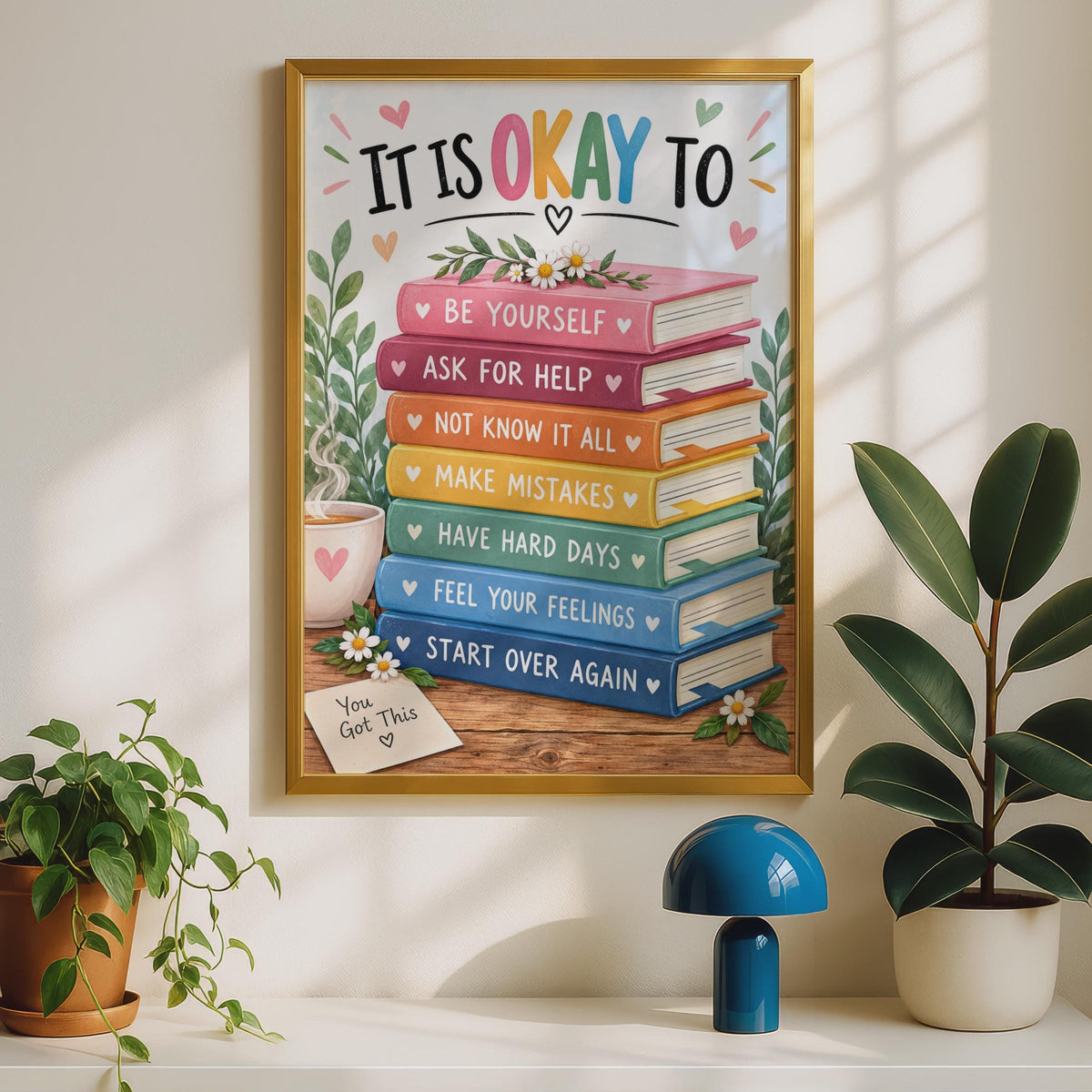 It Is Okay To Be Yourself Poster, Mental Health Affirmation Wall Art (Printed)