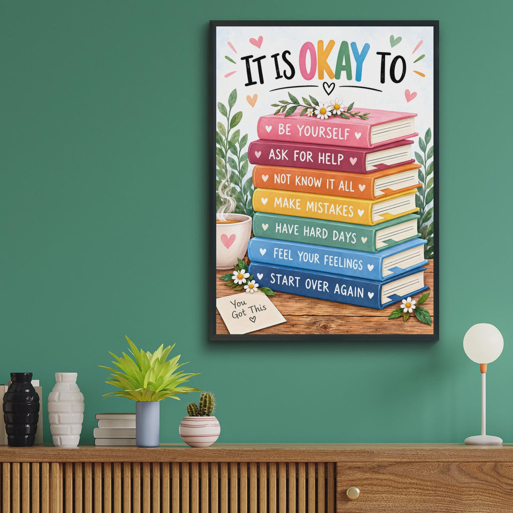 It Is Okay To Be Yourself Poster, Mental Health Affirmation Wall Art (Printed)