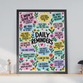 Daily Reminders Motivational Poster, Affirmations Wall Art, Mental Health Decor (Printed)