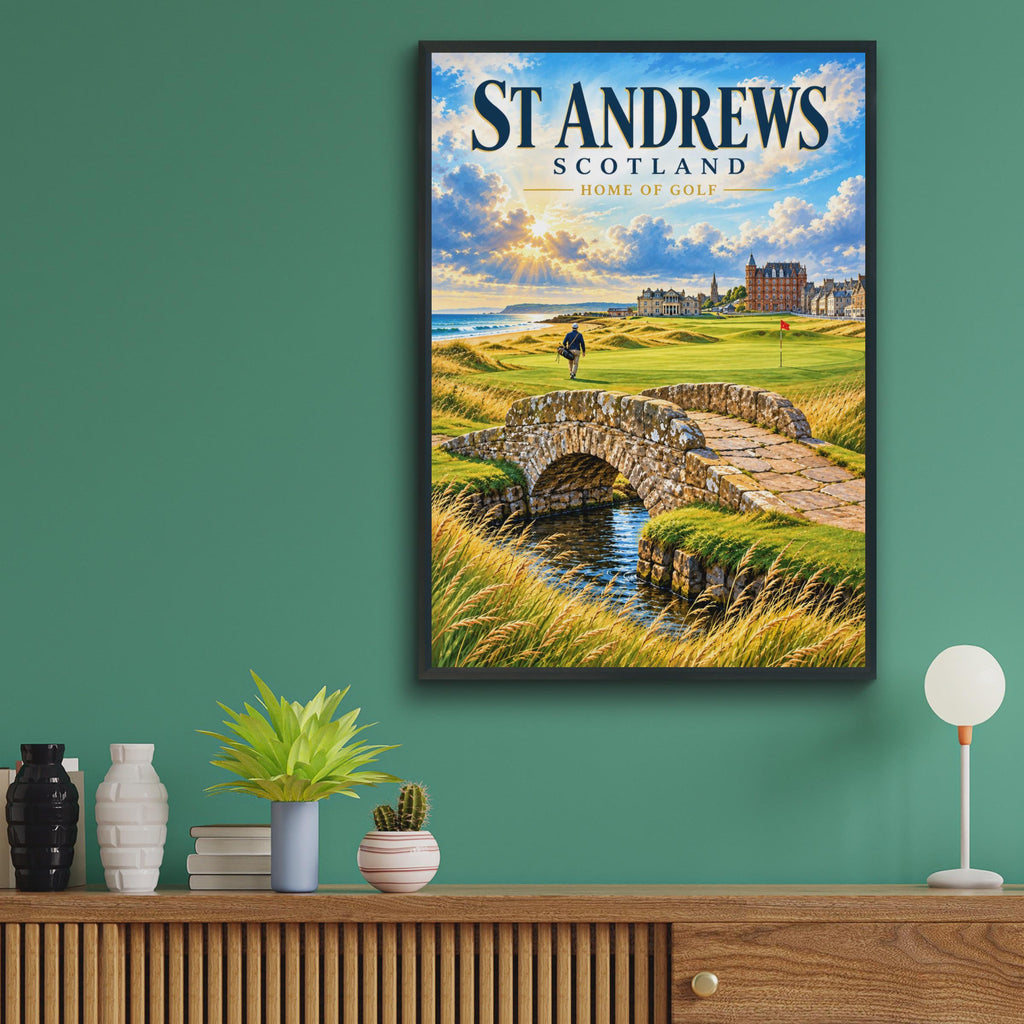 St Andrews Scotland Golf Poster, Home of Golf Wall Art, Old Course Print, Scottish Travel Poster, Golfer Gift, Links Course Art (Shortened)