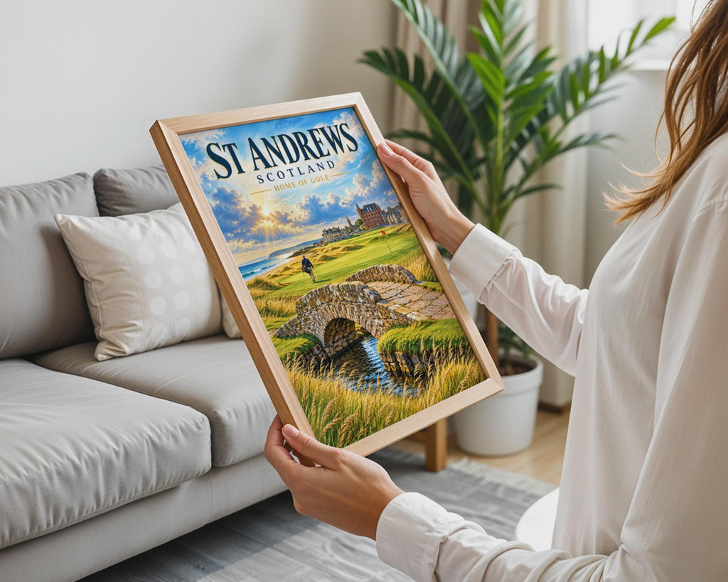 St Andrews Scotland Golf Poster, Home of Golf Wall Art, Old Course Print, Scottish Travel Poster, Golfer Gift, Links Course Art (Shortened)